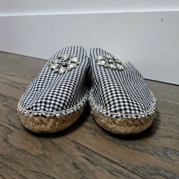 Patricia Green Gingham Glam Jewel Crystal Slip On Mule Espadrilles in Black 41 - Picture 5 of 12